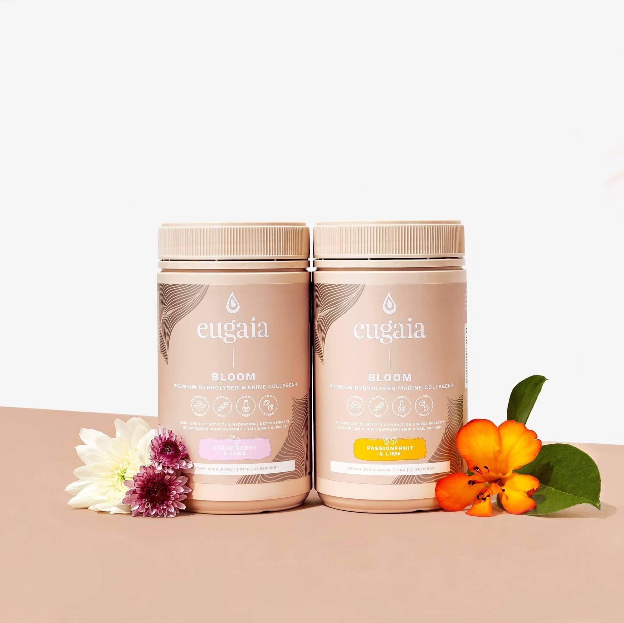 Eugaia Bloom Premium Hydrolysed Marine Collagen + | Passionfruit & Lime | 310g | 31 Serves - Eugaia