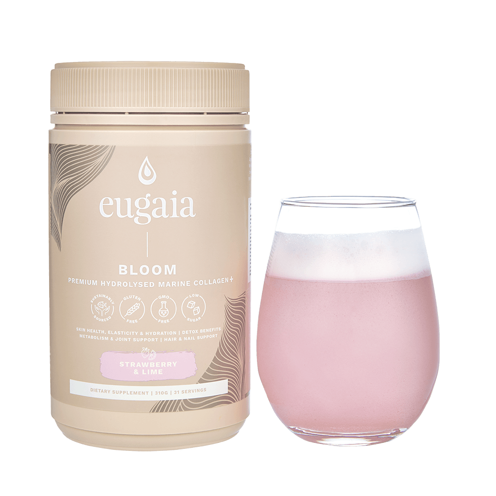 Eugaia Bloom Premium Hydrolysed Marine Collagen + | Strawberry & Lime | 310g | 31 Serves - Eugaia