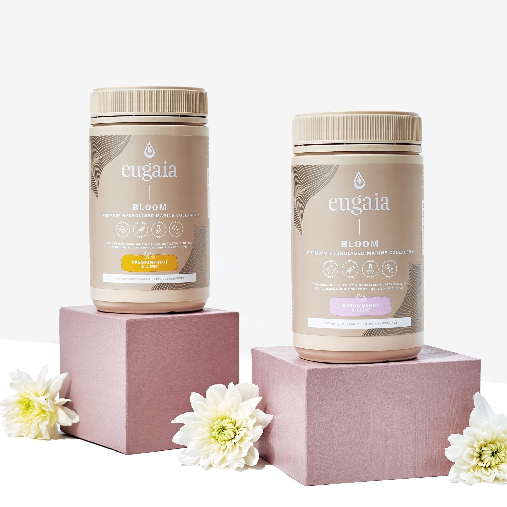Eugaia Bloom Premium Hydrolysed Marine Collagen + | Strawberry & Lime | 310g | 31 Serves - Eugaia