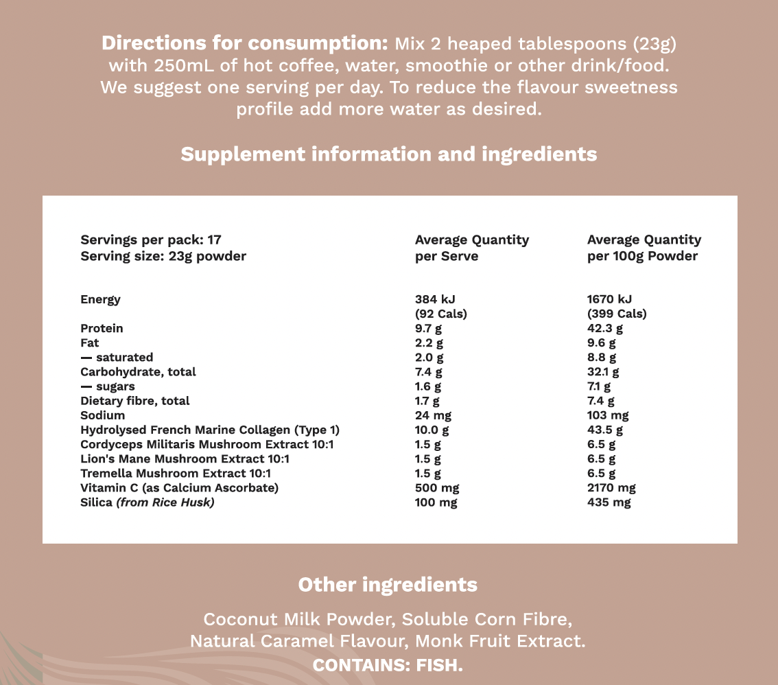 Eugaia Nurture Dairy Free Hydrolysed Marine Collagen Creamer + | CARAMEL | 391g - Eugaia