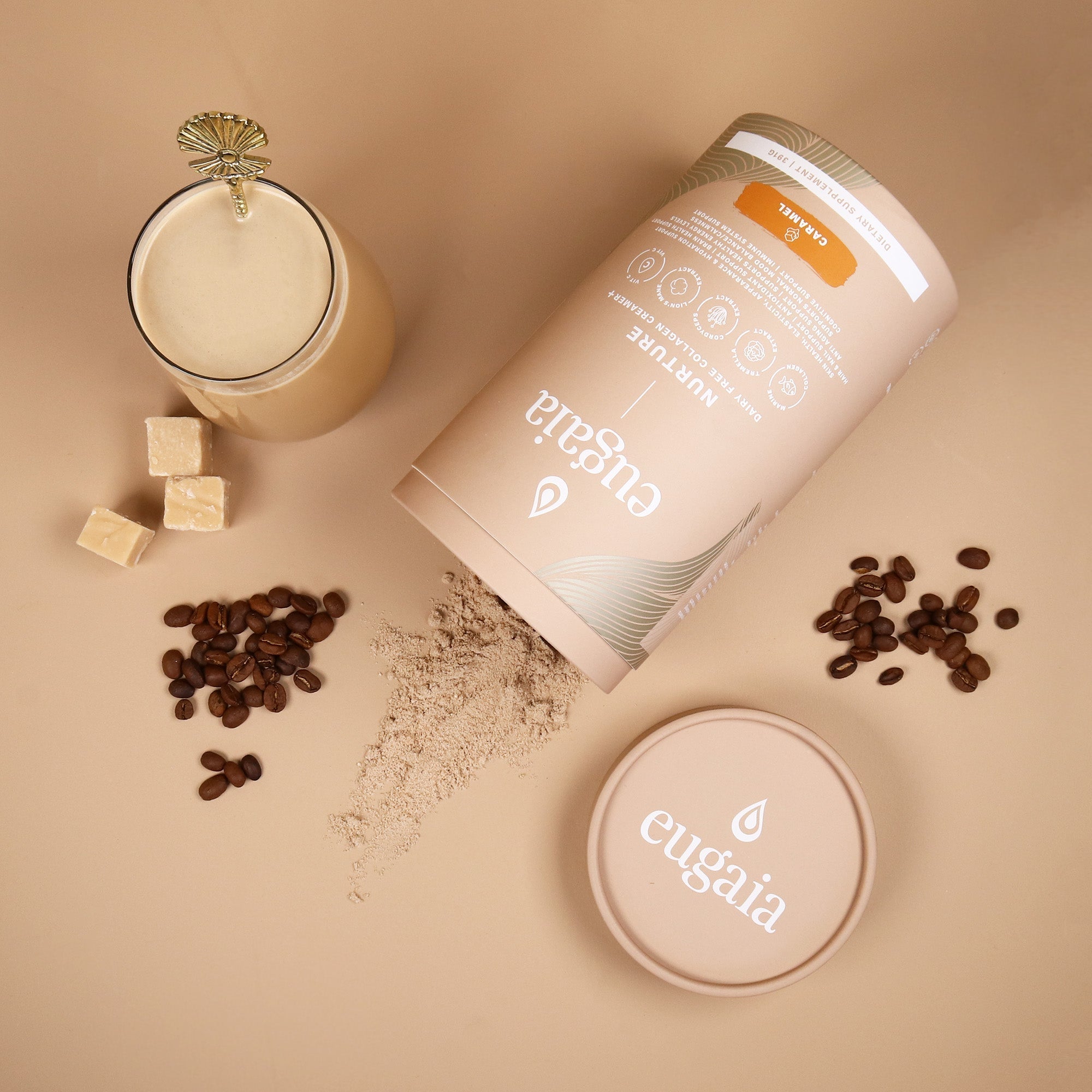 Eugaia Nurture Dairy Free Hydrolysed Marine Collagen Creamer + | CARAMEL | 391g - Eugaia