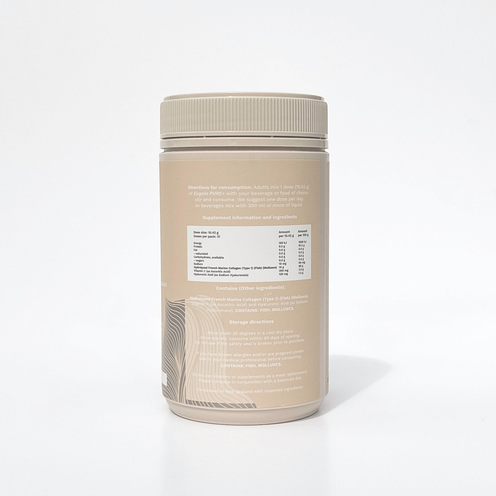 Eugaia Pure+ Premium Hydrolysed Marine Collagen | No Added Flavour | 310g | 31 Serves - Eugaia