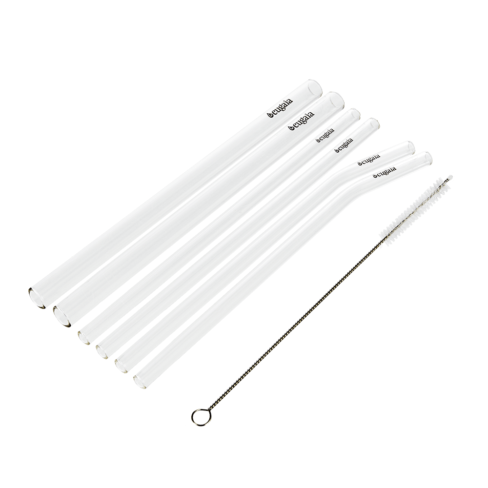 Eugaia Reusable Luxe Glass Straw Set | 6 Clear Straws & 1 Cleaner - Eugaia