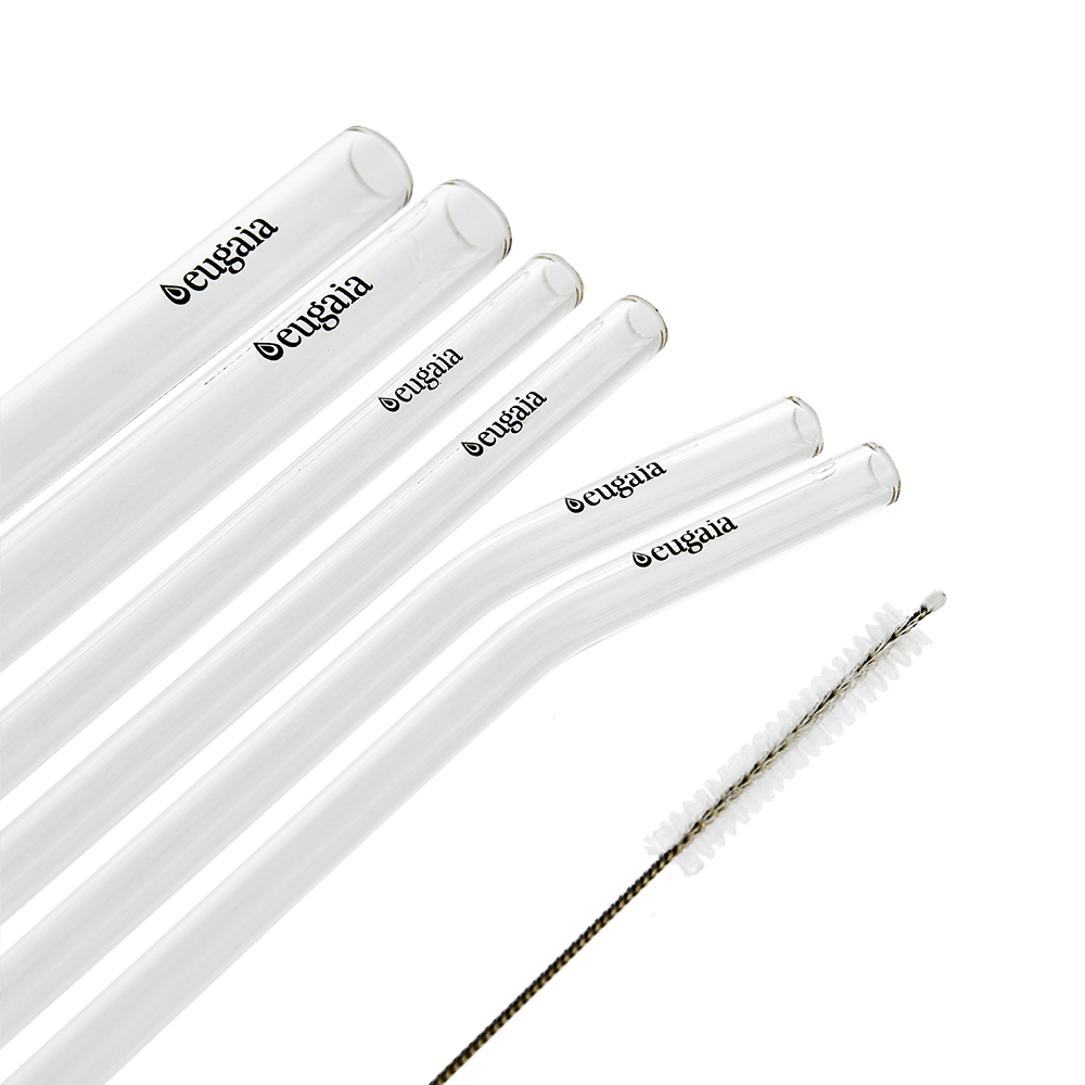 Eugaia Reusable Luxe Glass Straw Set | 6 Clear Straws & 1 Cleaner - Eugaia