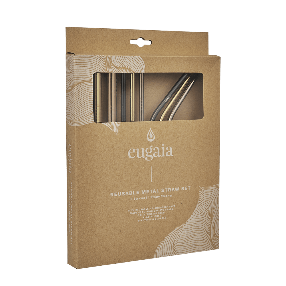 Eugaia Reusable Luxe Metal Straw Set | 9 Multi-Coloured Straws & 1 Cleaner - Eugaia