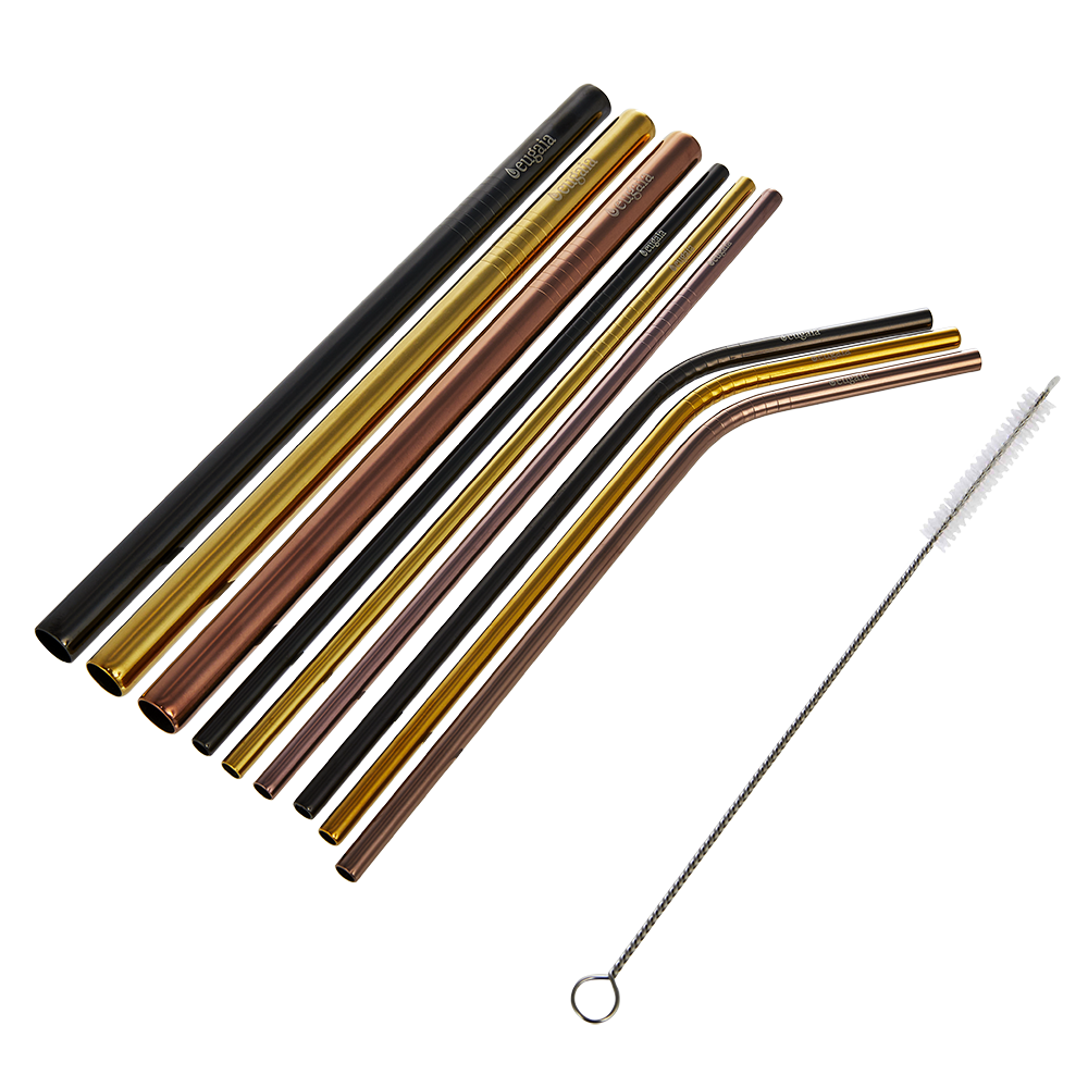 Eugaia Reusable Luxe Metal Straw Set | 9 Multi-Coloured Straws & 1 Cleaner - Eugaia
