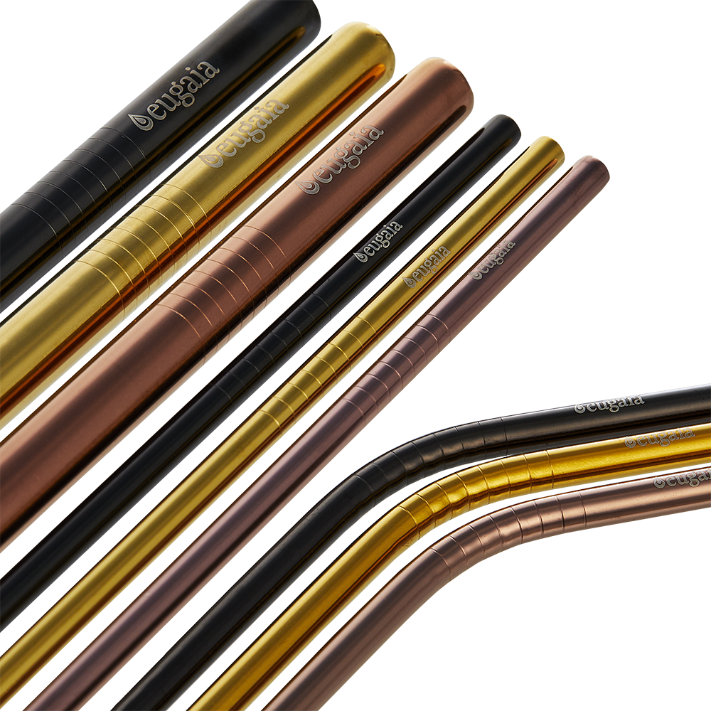 Eugaia Reusable Luxe Metal Straw Set | 9 Multi-Coloured Straws & 1 Cleaner - Eugaia