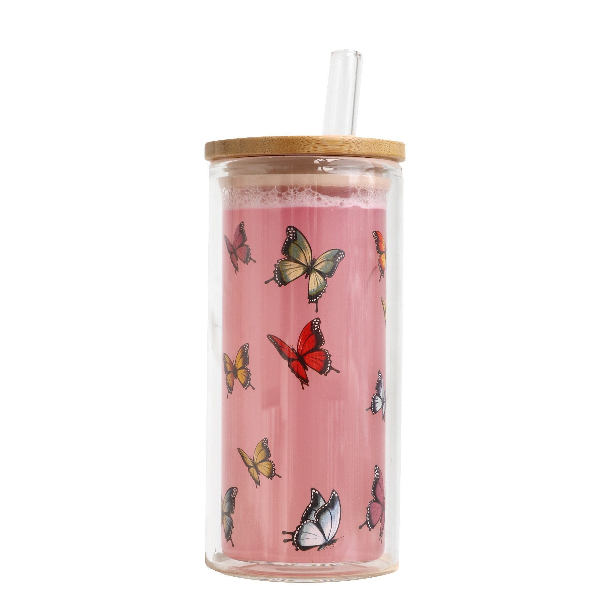 Luxe Glass Smoothie Tumbler | 430ml | Butterflies - Eugaia