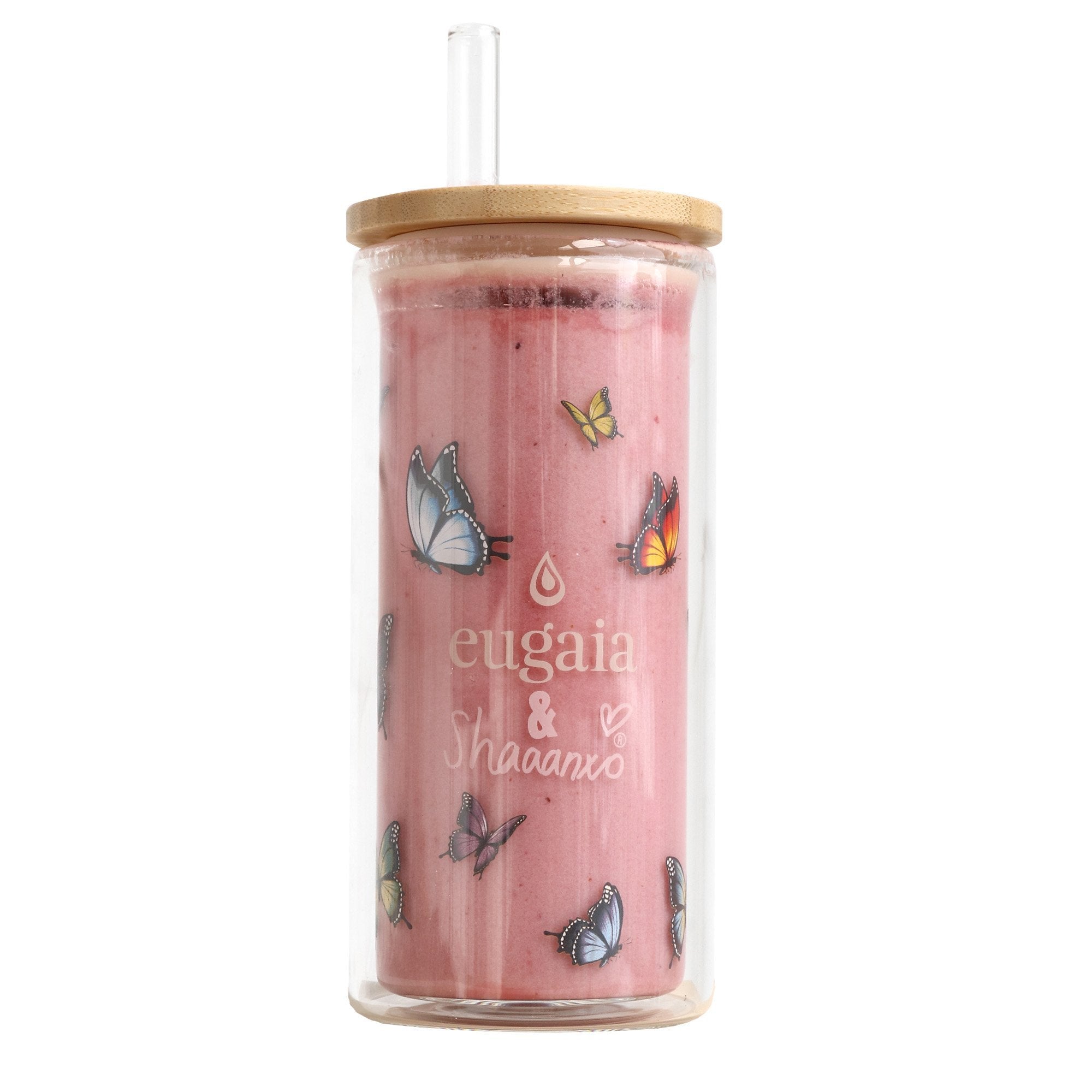 Luxe Glass Smoothie Tumbler | 430ml | Butterflies - Eugaia